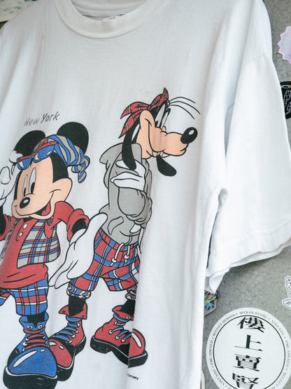 1990s "SHERRY'S" Disney Mickey Mouse & Goofy New York Street Style Tee