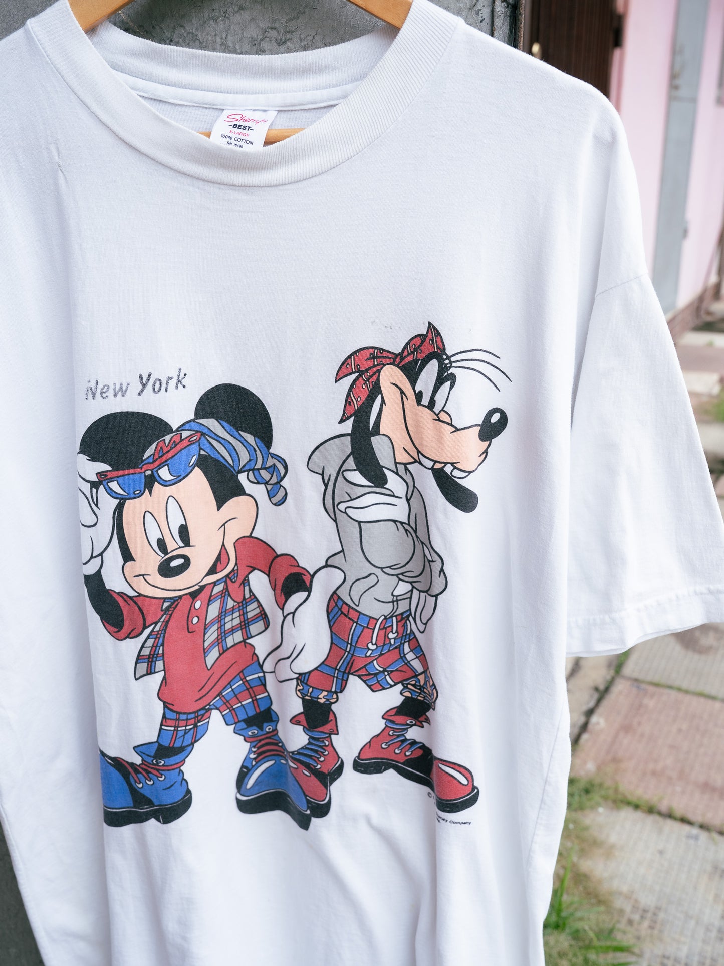 1990s "SHERRY'S" Disney Mickey Mouse & Goofy New York Street Style Tee