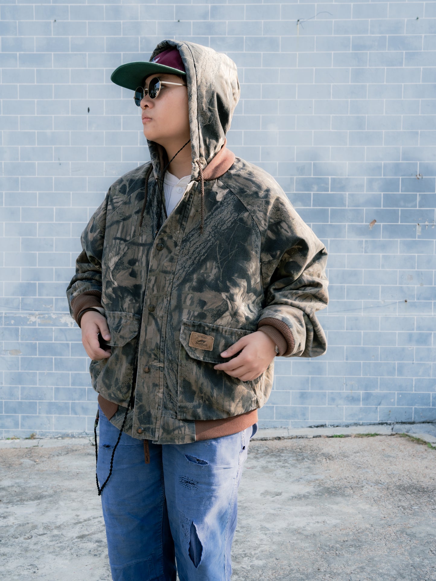 "DUXBAK" Tree Camo Hooded Bomber Jacket