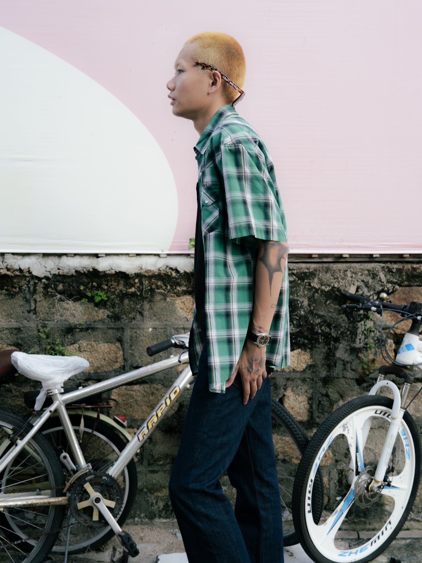 "Wrangler" Plaid Pearl Snap Short Sleeve Shirt
