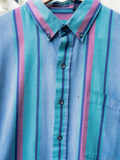 "POLO CLUB MANHATTAN" Striped Short Sleeves Button-Down Shirt"